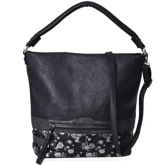 New Bucket Style Large Floral  PL Leather Hobo Crossbody 2 Straps Arm and Cross - Picture 1 of 6